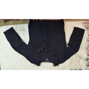 Cable and Guage Black cardigan sweater with design on neck